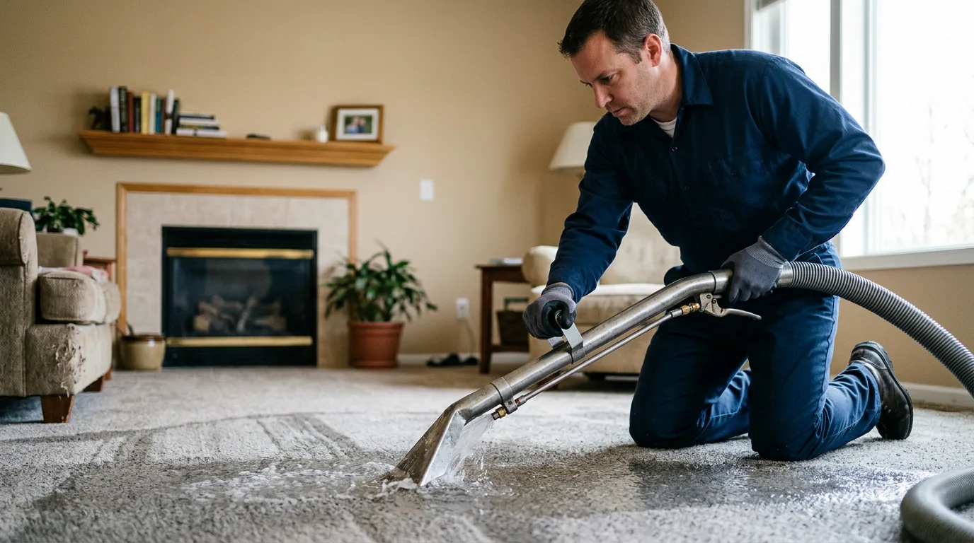 Water damage restoration technician working near Glencoe, IL